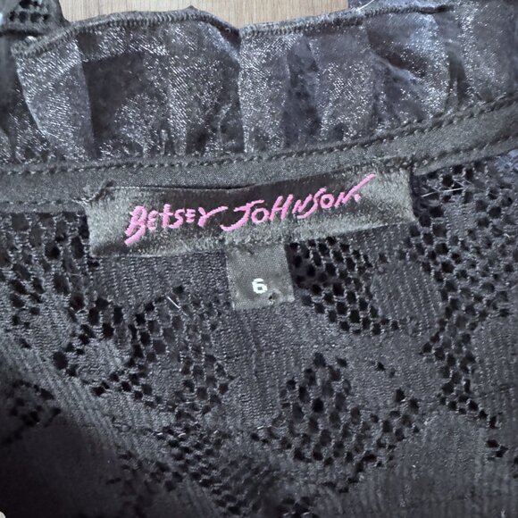 Vintage Y2K Betsey Johnson Black Lace Overlay Dress Slip Puff Sleeve Ruffle Trim - Picture 11 of 11